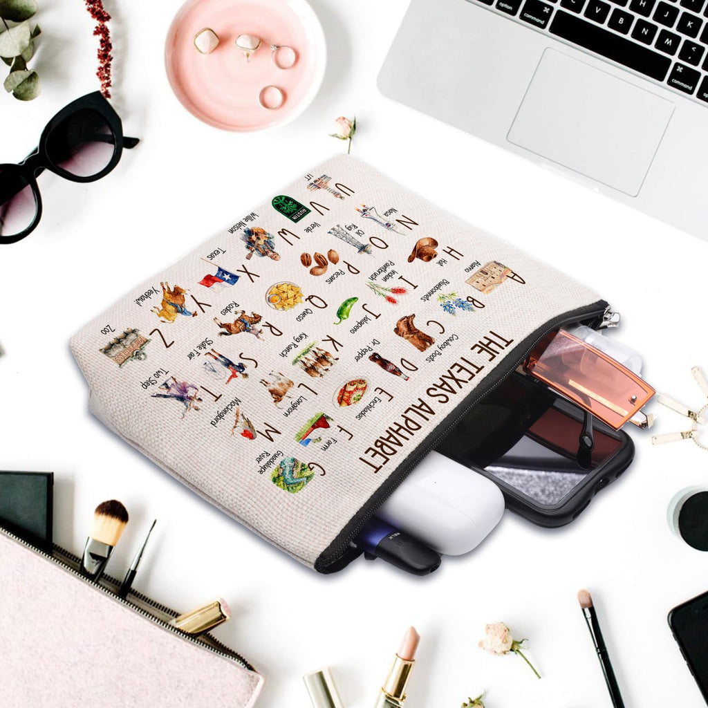 CEASQVAA Cute Texas State Souvenirs Gift Makeup Bag Texas Themed Gifts for Women Alphabet Travel Cosmetic Bag Pouch
