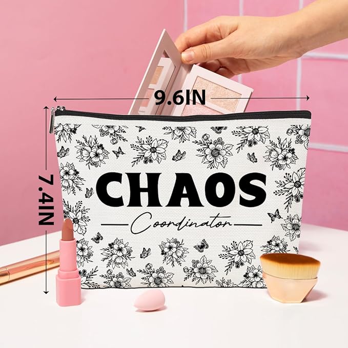 Chaos Coordinator Makeup Bag Chaos Coordinator Gifts for Women Thank You Gifts Cosmetic Bag Floral Zipper Pouch Appreciation Gifts for Her Coworkers Boss Lady Mentor Coaches Christmas Birthday Gifts