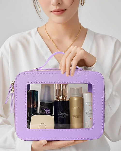 2Pcs Travel Clear Makeup Bag, Purple Mahjong Tile Bag Cosmetic Case with Zipper Portable Makeup Pouch Toiletry Bag Women Traveling Cosmetic Organizer Storage Bag Car Organizer Car Essentials for Women