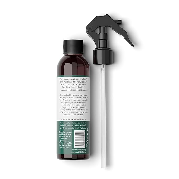 Bloom Health Goods Rosemary & Rice Water Spray for Hair – Homegrown Rosemary, Korean Root & Scalp Hair Tonic – Strengthens & Adds Fullness – Leave-In Mist for Thinning Hair, Men & Women – 6 oz