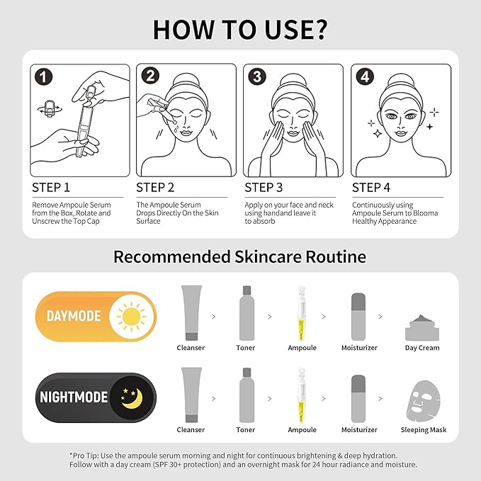 BACHERI Vitamin C Face Serum with Glutathione, 4D Hyaluronic Acid & Aloe Vera – Lightweight Brightening & Hydrating Ampoule for Daily Skincare, Dark Spots, Sensitive Skin Friendly - (1.0 ml)*30 Vials