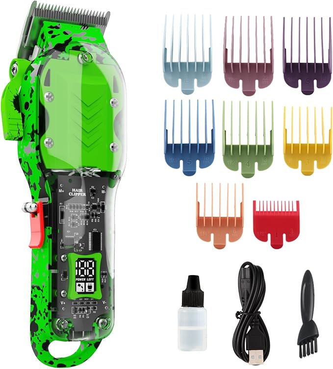 Tuanchuanrp Professional Hair Clippers for Men, Cordless Barber kit for Hair Cutting & Grooming, Hair Clippers Set for Barber Haircut with LED Display 8 Fade Taper Combs(Green)