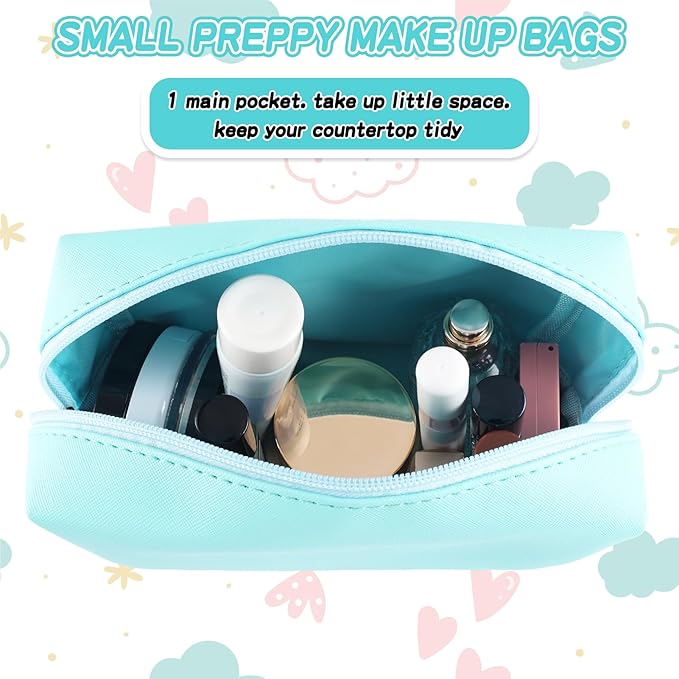 URSKYTOUS Gifts for Girls Initial Makeup Bag Personalized Cosmetic Bag with Zipper Cute Travel Toiletry Bag Waterproof PU Preppy Makeup Pouch Birthday Gift for Teen Girls Women(Blue X)