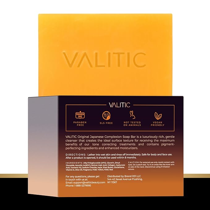 VALITIC Kojic Acid Soap for Hyperpigmentation - with Glutathione, Collagen & Vitamin C - Advanced Soap Bars with Turmeric - Original Japanese Complex for Dark Spot Correction - 2 Pack