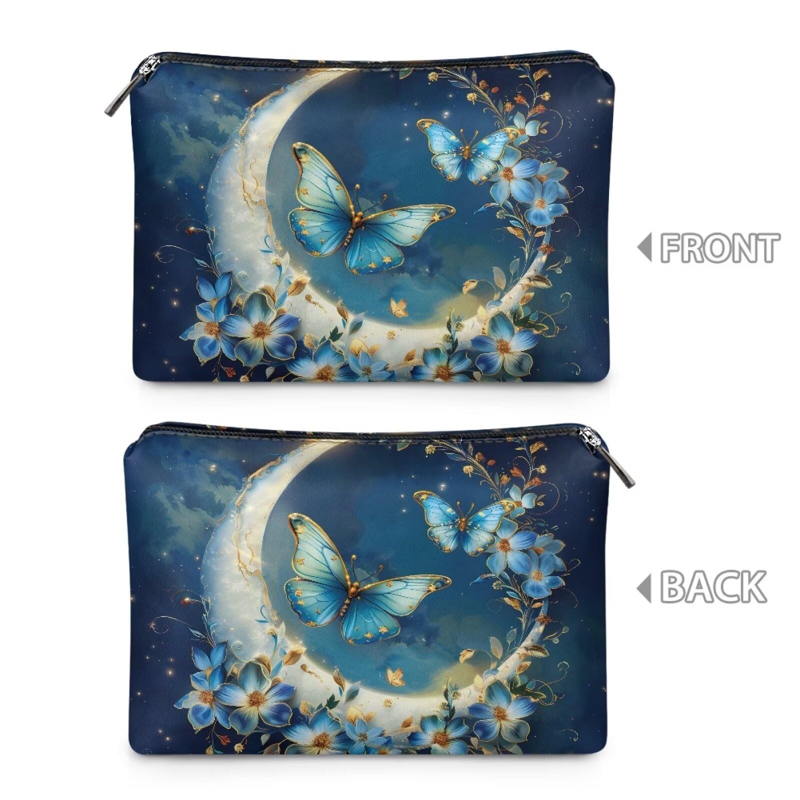 COEQINE Travel Makeup Bag for Women Large Leather Cosmetic Bag with Moon And Butterfly Gothic Makeup Case for Ladies Wallet Handbag