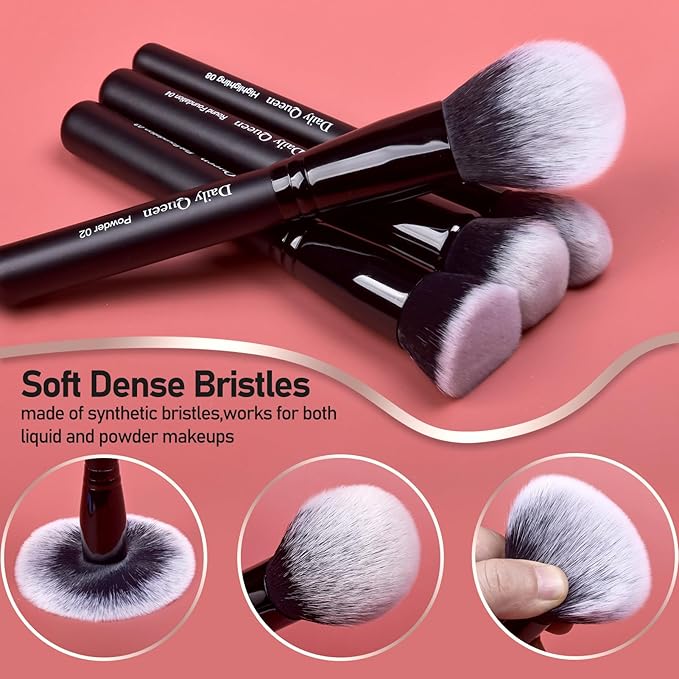 Daily Queen 29pcs Black Professional Makeup Brush Set Kabuki Powder Concealers Eye shadows Blush Eyeliner Eyebrow Contour Eye blending Brushes (29pcs brush)