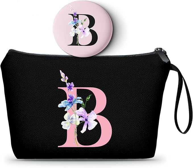 A-Z Personalized Maid Of Honor Gifts, Initial Makeup Bag with Mirror, B