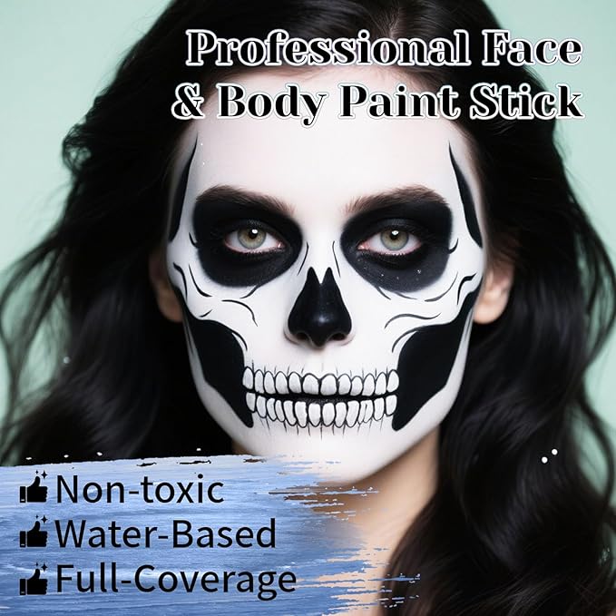 YBUETE White Black Face Body Paint Stick Set for Halloween Cosplay SFX