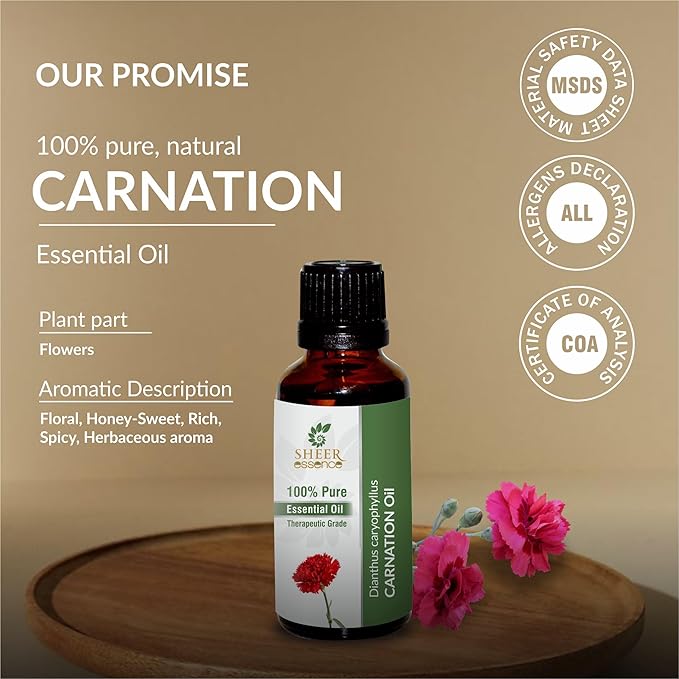 Carnation Oil 15 ML (0.51 Fl.OZ) | 100% Pure Natural Undiluted Uncut Therapeutic Grade Dianthus Caryophyllus Essential Oil