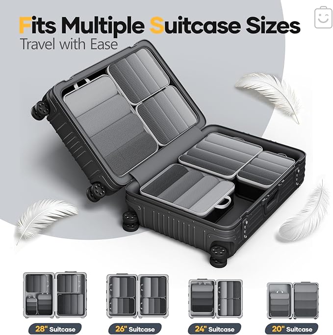 Veken 6/9/11 Set Compression Packing Cubes Garment Bags for Travel Essentials,Compressible Expandable Luggage Organizer Bags for Clothing,Space Saver Bags with Over 1000 pcs of Mesh Holes(Black)