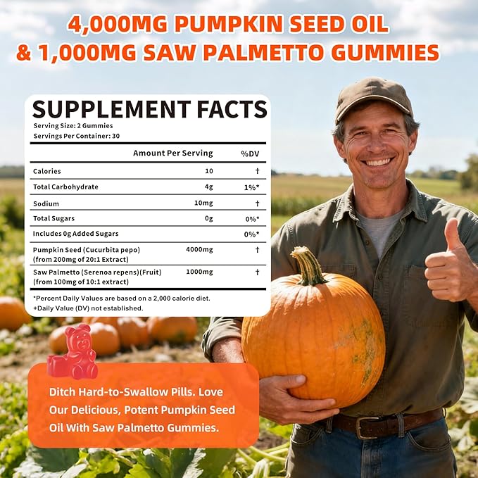 Mchokuu Pumpkin Seed Oil Supplement Gummies with Saw Palmetto for Hair Growth & Skin Health Support, High Pure Extract for Women & Men Extra Strength Pumpkin Seed, Strawberry Flavor, 60 Count