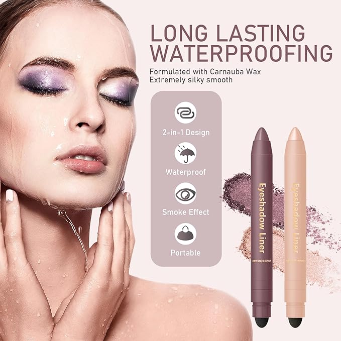 Hgkvnul 2 in 1 Eyeliner and Eyeshadow Plum, Eyeshadow Stick and Liner Duo, Waterproof, Smudge-Proof, Effortless Smoky or Natural Eye Makeup (2Pcs B)