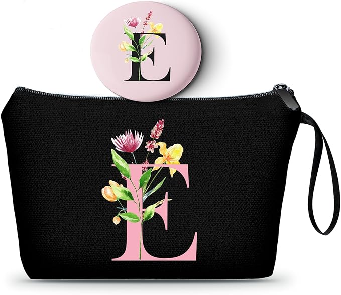 A-Z Personalized Gifts for Women, Initial Make Up Bag with Mirror, E