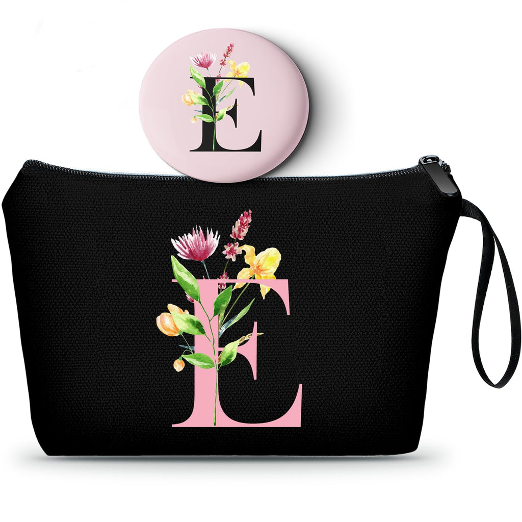 A-Z Personalized Gifts for Women, Initial Make Up Bag with Mirror, E