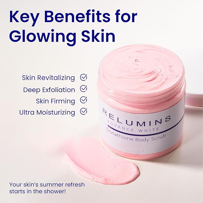 Relumins Premium Summer Body Scrub with Glutathione, Rosehip & Sea Salt – Hydrating Exfoliating Scrub for Smooth, Radiant Skin Routine – Glowing Summer Skin with Gentle Moisturizing Formula – 400ml