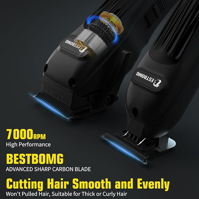 BESTBOMG® Professional Hair Clippers for Men, Clipper & Trimmer Set, Black