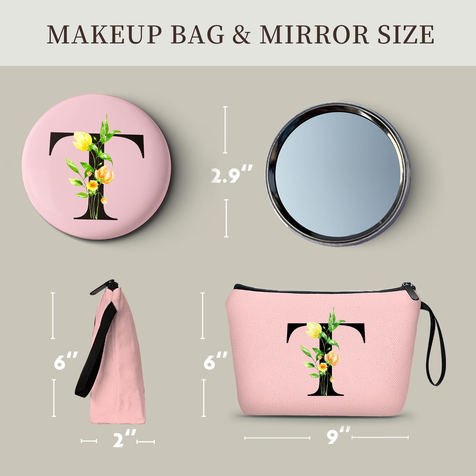 Women Birthday Unique Bride to be Bridal Shower Initial Gifts for Mom Sister Friend Her Teacher Aunt Makeup Cosmetic Bag with Mirror Mothers Day Christmas Graduation T