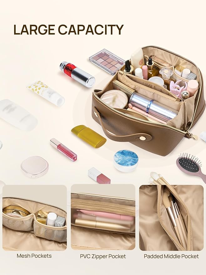 Telena Leather Make Up Bag Portable Travel Makeup Bag Waterproof