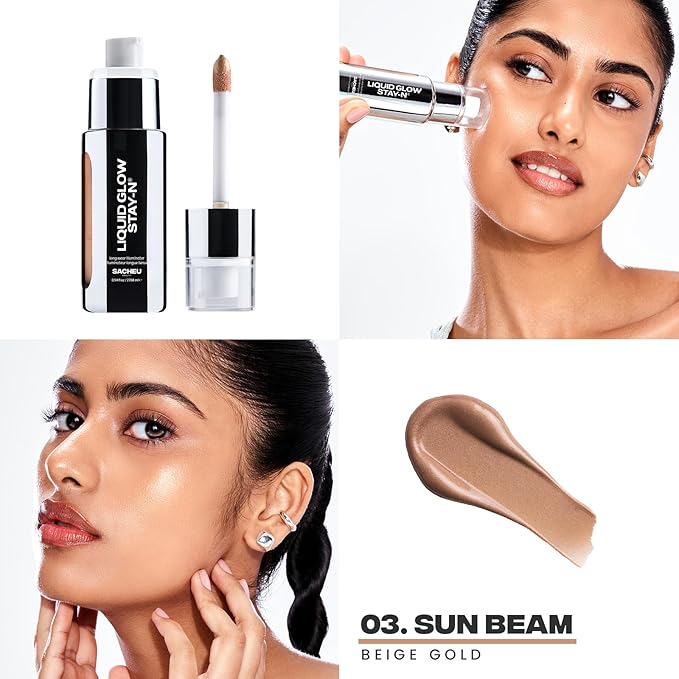 Sacheu Liquid Glow STAY-N Highlighter, Illuminator & Bronzer, Sun Beam