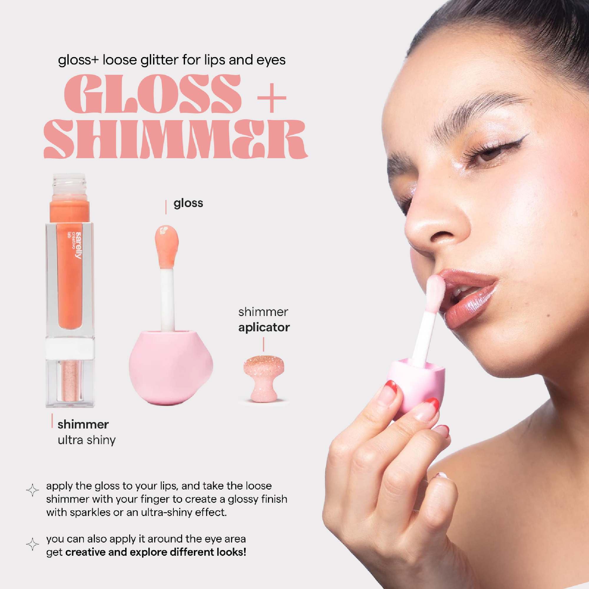 SARELLY, Lip Gloss + Shimmer, Apricot Honey Bourbon & Vermeil 24K, Makeup, Vegan Lip Shine, Sarelly Creative Lab