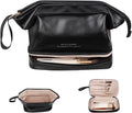 Abiudeng Large Makeup Bag for Women,Travel Makeup Organizer with Brush Holder, Dopp Kit Essentials,Waterproof PU Cosmetic Bag for Traveling,Multi Compartment, Cute,Spacious Capacity-Black