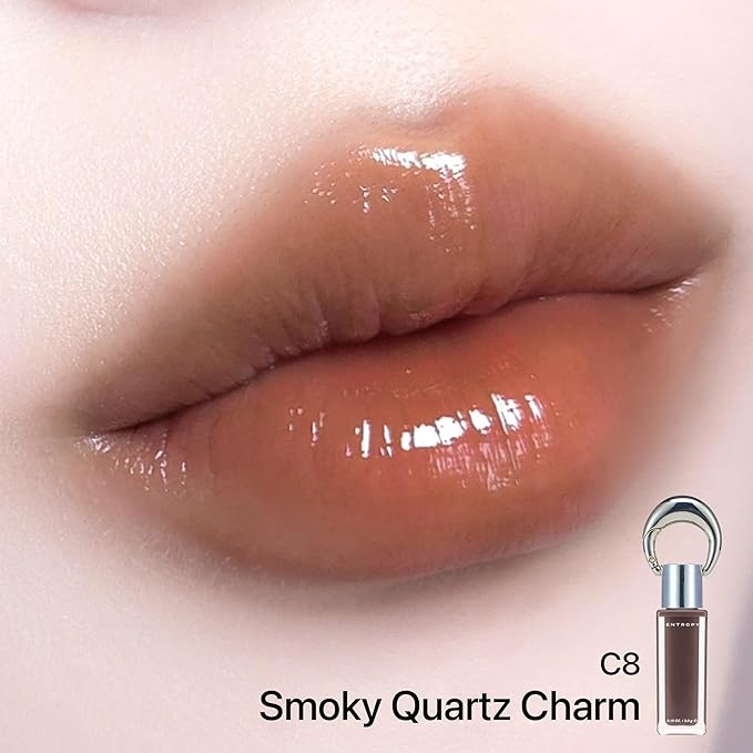 ENTROPY Makeup Glossy Lip Tint – Juicy Glow Line/Non-Sticky Hydrating Lip Gloss Tint, High Shine Finish, Buildable Sheer Color, Lip & Cheek Makeup - Smoky Quartz Charm (Deep Smoky Brown)