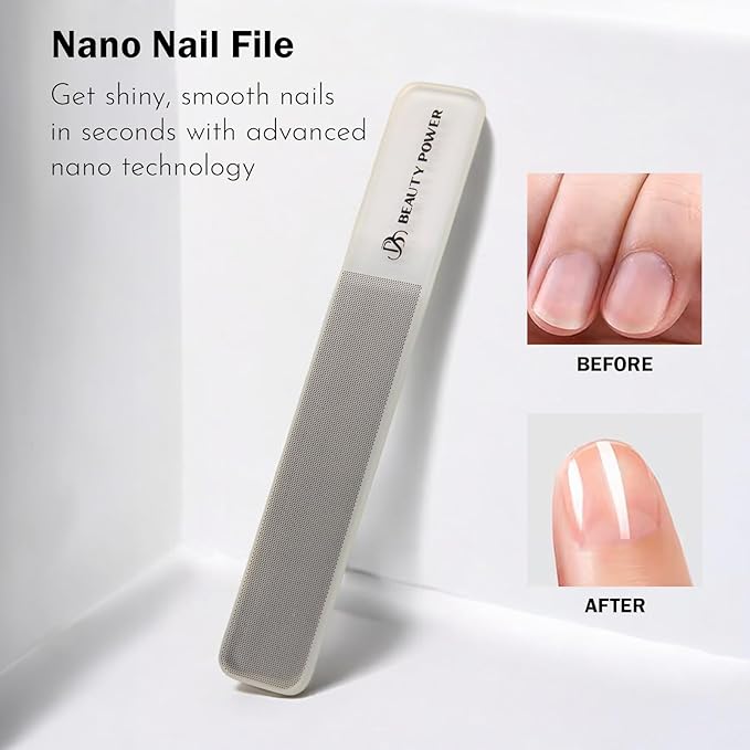 Beauty Power Manicure Pedicure Set 7-in-1 Stainless Steel, Ultra Sharp, Slanted Nail Clipper, Fingernail Clipper, Cuticle Nipper, Glass Nail File, Eyebrow Tweezers, Scissors, Case - Gift Idea - Gray