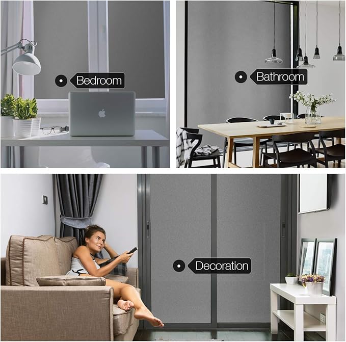 HIDBEA Static Cling Window Privacy Film, Frosted Gray, 17.5 x 78.7 Inch