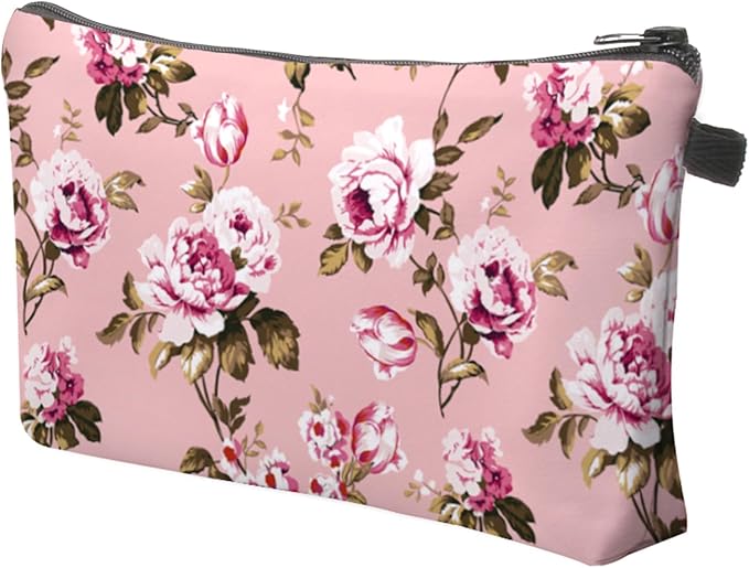 Aiphamy Cute Travel Makeup Bag Cosmetic Bag Small Pouch Gift for Women (Flowers Blush Pink)