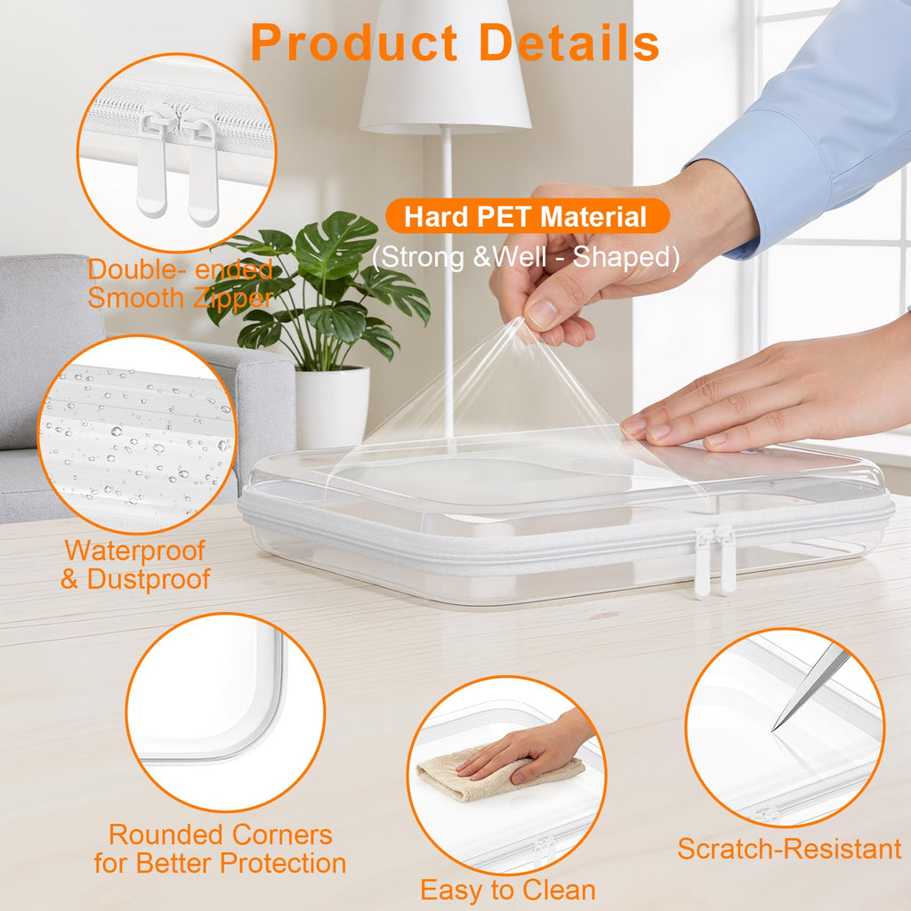 3PCS Clear Hard Shell Zipper Case Large14*12*2in,Travel Toiletry Makeup Bag