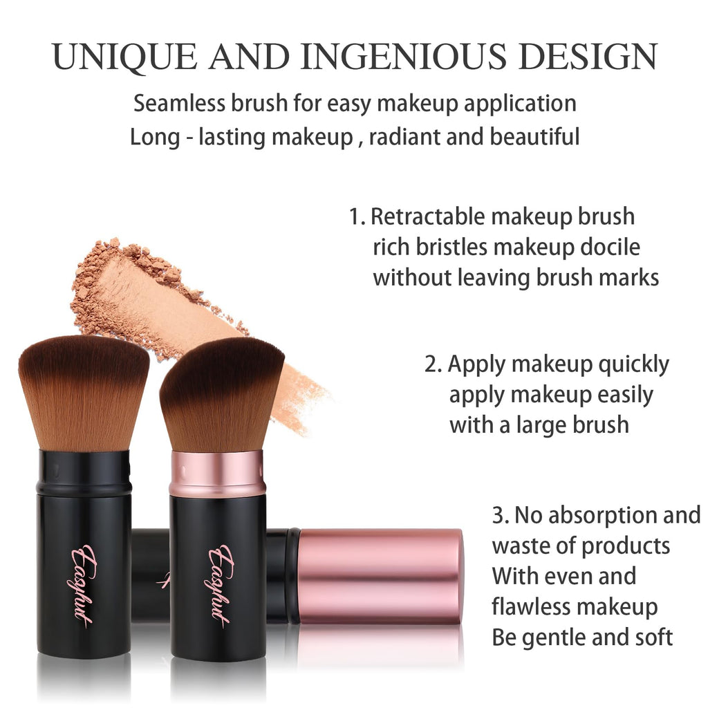 Easyhut Retractable Kabuki Makeup Brushes 2 Pcs Blush Brushes Set Portable Powder Brushes with Flat and Angled Top for Liquid Cream Girls Cosmetics Travel, Large/1.18inch, Rose Gold