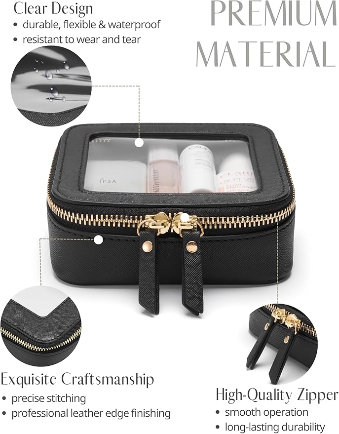 Popvibe Small Clear Makeup Bag for Purse, Travel Cosmetic Case, Black, Mini