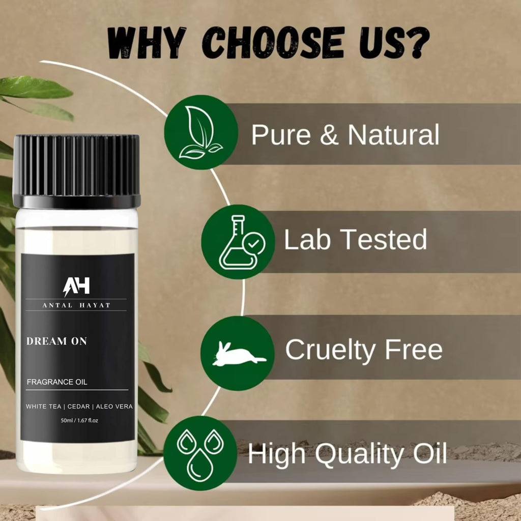 Antal Hayat Dream On Essential Oil Scent 50mL - Inspired by Westin Hotel - Home Luxury Scent - Antal Hayat Diffuser Oil - White Tea, Cedarwood, Amber, Musk - Diffuser Oil Blends for Aromatherapy