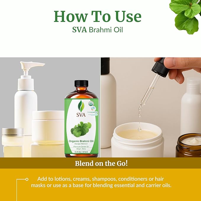 SVA Organic Brahmi Carrier Oil, Huge Bottle, Large Size, 16 Fl Oz (473 ml)
