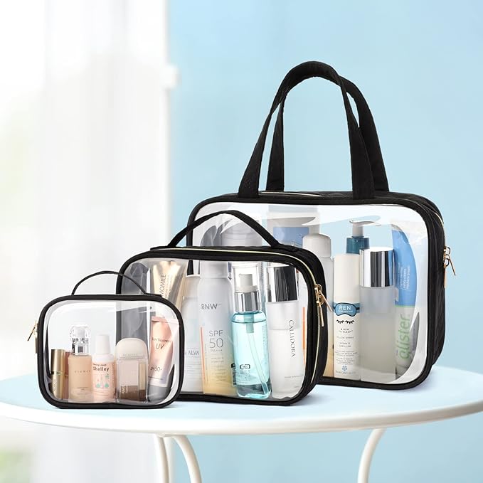 PACKISM Clear Makeup Bag Travel - TSA Approved Toiletry Bag, 3 Pack Black