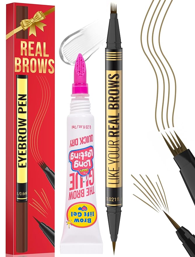Vevivia Dual-Tip Microblading Eyebrow Pencil & Clear Brow Gel, Light Brown
