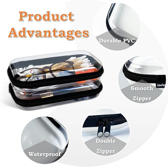 Gberlczz Clear Zipper Pouches for Organizer, Waterproof Hard Clear Zipper Case, Hard Plastic Pouch with Zippered