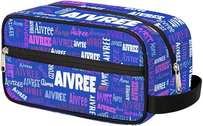 KFNHN Custom Name Makeup Travel Bag, Royal Blue Background Colorful Names