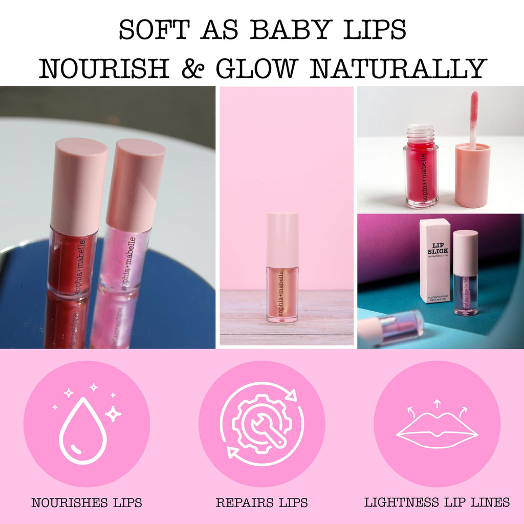 Sophia + Mabelle Hydrating Lip Oil – Lightweight, Non-Sticky & High-Shine Lip Gloss Oil – Moisturizing, Nourishing, Soothing Tinted Formula for Soft Lips – 3.7g (Cabana Service (Peach), 3.7g)