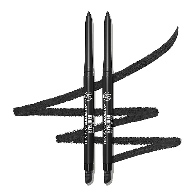Revlon ColorStay Pencil Waterproof Eyeliner, Smudge-Proof, Eye Makeup with Built-In Sharpener, Long-Lasting, Matte Finish, 201 Black, 2 pack