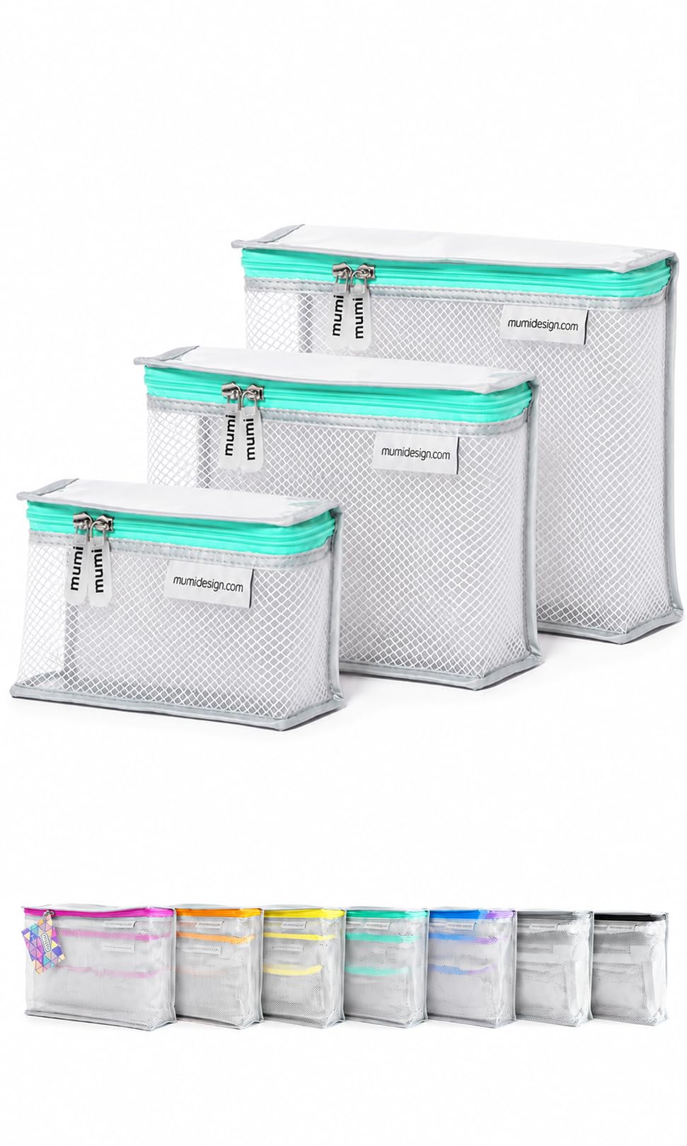 MUMI Travel Toiletry Bag Set of 3 - Clear TSA Approved, Pink
