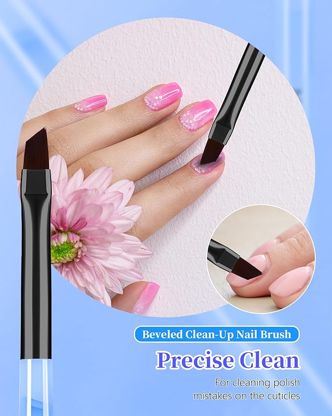 AMilHiTon 3PCS Nail Polish Clean Up Brush, Round/Flat/Angled, Marble Blue