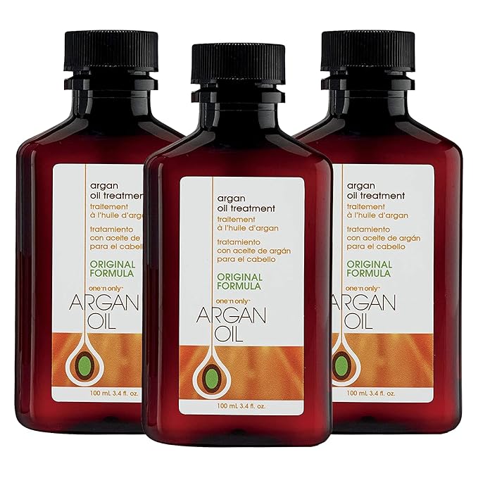 One 'N Only Argan Oil Hair Treatment - Lightweight & Hydrating Hair Oil for Natural, Wigs & Extensions - Shine Enhancing, Heat Protectant & Frizz Control (3.4 oz, 3pk)