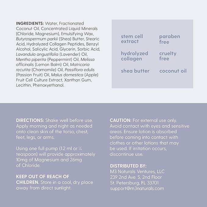 Lavender & Chamomile Magnesium Lotion for Sleep, Moisturizing 8 fl oz by M3