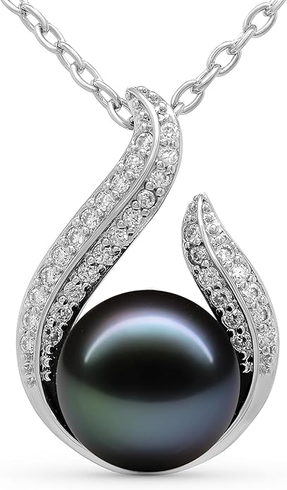 TRYNDI Real Tahitian Black Pearl Necklace Gifts for Women - Larger 11-12mm Luxury Pearl, Mothers Day Gifts For Wife - Christmas Valentines Soulmate Necklace For Women (Black Pearl Hook)