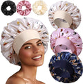 3+3 Large Satin Bonnets with Scrunchies for Women, Wide Band Hair Bonnet for Sleeping Braids Curly Hair, E