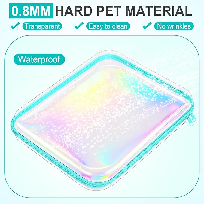 Hoolerry 3 Pcs Clear Hard Zipper Case Hard Plastic Zipper Pouch Makeup Bag Portable Travel Organizer for Cosmetics, Office Supplies, Documents & Toiletries(Laser,L)