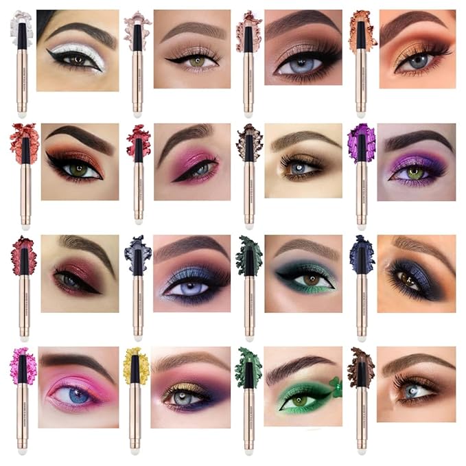 Qeetvia Pink Eyeshadow Stick Makeup, Long-Lasting Waterproof Eye Shadow Pencil, Hypoallergenic Smudge-Proof Glitter Primer Palette Shimmer Eyeliner, Easy to Blend Eye Make Up