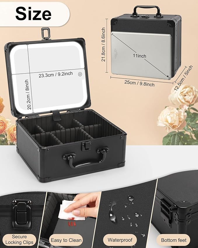 TANTO Travel Makeup Case with LED Mirror, Adjustable Dividers for Women