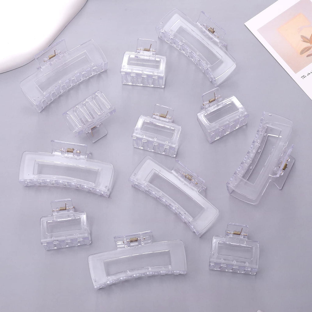 12 Pack Clear Square Claw Clips, Big and Small Neutral Rectangle Hair Claw Clips, Non-slip Matte Large Hair Clips for Women,Strong Hold jaw clip for Thick Thin Hair